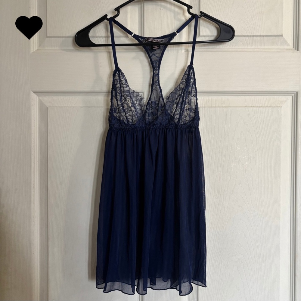 Victoria's Secret Blue Lace Chemise nightie Teddy lingerie Delicate Feminine